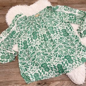 Hope & Harlow Peasant Top Blouse Large Summer Vacation Block Print